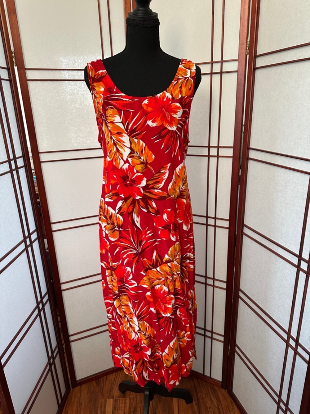 Avon Red Tropical Floral Maxi Dress